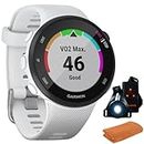 Garmin 010-02156-00 Forerunner 45S GPS Running Watch 39mm, White Bundle with Workout Cooling Sport Towel and Deco Essentials Wearable Commuter Front and Rear Safety Light