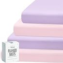 Pack and Play Sheets Fitted 4 Pack, Breathable Baby Playard Mattress Sheet Compatible with Graco Pack n Play, Mini Crib Sheets Fitted for Girls, Pink & Purple Playpen Mattress Sheets