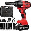 Cordless Impact Wrench 1/2 inch, Aiment 550Ft-lbs Max Torque(700N.m), 21V 3000RPM Brushless Power Impact Gun, 4.0Ah Li-ion Battery with Fast Charger, 6Pcs Sockets, Electric Impact Driver for Car Home
