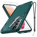 for Samsung Galaxy S21 Case, Full Body Heavy Duty Rugged Shockproof Protective Phone Cover with Lanyard Strap, Tempered Glass Screen Protector and Camera Lens Cover, Dark Green