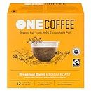 OneCoffee Organic Breakfast Blend 12 Count Single Serve Coffee 100% Compostable K Cup for Keurig Machines - Medium Roast
