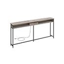 VASAGLE 70 Inch Console Table with Outlet and Shelves, Sofa Table with Hidden Charging Station, Behind Couch Table Skinny, Long Entryway Table for Hallway, Living Room, Greige and Black