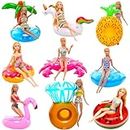 Barwa 10 Pcs Doll Pool Floaties for 11.5 Inch Dolls, Fun Swimming Pool Party Ring Inflatable Drink Holder for 11.5 inch Dolls Pool Toys