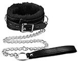 Milacolato 1PCS Plush Leather Collars Choker with Chain Detachable Leash Rope Cosplay Couple Jewelry for Women Men Black