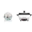 Hamilton Beach 25504 3-in-1 Electric Hard Boiled Egg Cooker Poacher & Omelet Maker, Makes 7, Mint, 300W & BLACK+DECKER 2-in-1 Rice Cooker and Food Steamer, 6 Cup (3 Cup Uncooked), White, RC506C