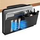 Desk Side Storage, Hanging Desk Side Organizer with Pen Storage, Metal Desk Organizer No Drill, Clamp on Under Desk Laptop Storage for Office and Home, Good Idea for Organizing Office Supplies