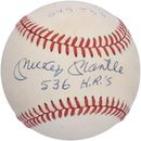 Tom Brady & Micky Mantle Autographed Rawlings Baseball with "536 H.R.'s" "649 TD's" Inscriptions