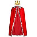 jerbro King's Robe Queen Coat Velvet Coat Costume + Crown King Queen for Women Men Halloween Adults Theme Party Theatre Fancy Dress Cosplay Carnival Fancy Dress Accessories (Red, 49.2in/125cm)