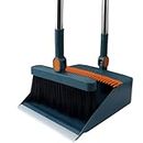 Roellgs Broom dustpan set with comb teeth windproof vertical long-handled broom kit for household cleaning and sweeping