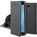 Moozy - Custodia a portafoglio per Samsung J7 2017, con funzione cavalletto e porta carte di credito, colore: Nero