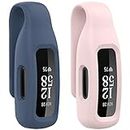 HQzon 2-Pack Clip Holder Compatible with Fitbit Inspire 3 Inspire 2 Ace 3 Fitness Tracker, Soft Silicone Replacement Case for Inspire 3 2 Ace 3,Pink+Blue Grey