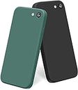T Tersely [2 Pack] Liquid Silicone Case for Apple iPhone SE 3 (2022)/SE 2 (2020)/iPhone 7/iPhone 8/, Suitable for Wireless Charger Shockproof & Scratch Soft Skin Case Cover (Black+Midnight Green)