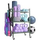 Home Gym Storage Racks,yoga mat storage Racks,Compact Storage Racks for Home Gym - Multifunctional Sports workout equipment storage for Garage, Indoor-Easy to assemble with swivel wheels.(Grey）