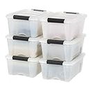 IRIS USA 13 Qt. Stackable Plastic Storage Bins with Lids, 6 Pack - BPA-Free, Made in USA - See-Through Organizing Solution, Latches, Durable Nestable Containers, Secure Pull Handle - Pearl