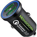 Metal Car Charger by MONGOORA - Qualcomm Quick Charge 3.0 Dual USB 6A/36W Fast Car Charger Adapter - Two Ports QC 3.0 3A - Compatible with Any iPhone - Galaxy S20 S10 S9 S8 S7 Note LG Nexus etc.
