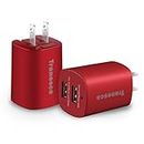 Tranesca Dual USB Wall Chargers, USB Charger Block with Foldable Plug, Charging Brick for iPhone 15 14 13 12 11 Pro Max, SE,Xs/Xs Max, XR/8/7/6S/6S Plus/6 Plus/6 and Samsung, LG, Moto-2 Pack (Red)