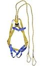 Karam Basic Safety Harness with Adjustable Chest & Thigh Straps | Equipped with Two Lanyards (2.0m) with Both Side Hooks | Construction Harness for Fall Protection | KI01(PN206D)(PP)(2.0M)