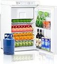 Techomey RV Propane Refrigerator with Freezer 3.5 Cu.Ft, 3 Way No Noise Fridge with Reversible Door, AC/DC/GAS Refrigerator for Camper, Cabin, Semi Truck, Van, White