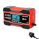 12V 10Amp Car Battery Charger, 7-Stage Smart Automatic Battery Charger, Trickle Charger and Maintainer with Temperature Compensation, for Most Types of Lead Acid Batteries,AC Connection Required,Red