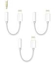 iPhone AUX Adapter Cable 3.5 mm to Lightning Jack Headphone Splitter (Pack of 3) Audio Plug Connection Accessories Apple MFI Certified Compatible with 14 13 12 11 Pro Max Mini 8 7 Plus X Xs SE 6