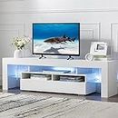 Bonzy Home LED TV Stand for 65 Inch TV Entertainment Center White TV Stand with 16 Colors RGB Light and Remote Control Modern TV Media Console for Living Room Bedroom