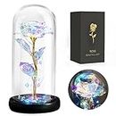 JUSTOYOU Glass Galaxy Rose Flower Gift for Women, Beauty and The Beast Rose for Women Wedding Valentine's Day Mother's Day Anniversary and Birthday Gifts (Rainbow)