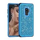 Asuwish Phone Case for Samsung Galaxy S9 Plus Luxury Cute Cell Cover Hybrid Rugged Bling Glitter Shockproof Full Body Hard Heavy Duty Slim Accessories S9+ 9S 9+ S 9 9plus S9plus Women Girls Blue