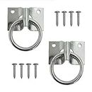 2-in Hitch Ring with Plate, Hitching Ring Hooks, Wall Mount, Zinc-Plated, Animals Tie Downs, Home and Farm Applications, 400lbs Safe Working Load (2-Pack) (with Screws)