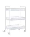 COSWE 3 Tier Metal Rolling Utility Cart Storage Cart with Wheels Home Kitchen Bedroom Office Storage Trolley Serving Cart Mobile Storage Cart (White 1 (3 Tier))