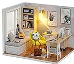 CUTEROOM DIY Doll Room Miniature Furniture Wooden House Kit - Wooden Dolls House Kit with Dust Cover & LED Light and Accessories - QT Series Dollhouse