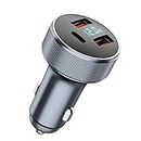 USB C Car Charger, 72W PD3.0 Dual QC 3.0 3 Port USB Fast Charging Adapter, Mini Metal USB Cigarette Lighter with LED Digital Voltmeter for iPhone 11/12/13/14, MacBook,iPad Pro, Samsung S22/S21