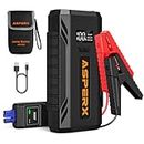 ASPERX Jump Starter Power Pack(Up to 7L Gas/5.5L Diesel),1500A Car Battery Booster Jump Starter with Jump Leads,LED Flashlight &1.4 INCH LCD Display,Jump Pack for 12V Vehicles Pickup SUV Motorcycle