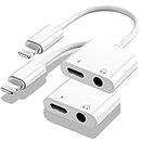Aprolink Apple MFi Certified 2 Pack Lightning to 3.5mm Headphones Jack Adapter for iPhone Dongle 2 in 1 Charger and Aux Audio Splitter Adapter Compatible with iPhone 14 13 12 11 XS XR 8 7