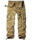 Men's BDU Casual Military Pants, Tactical Wild Army Combat ACU Rip Stop Camo Cargo Work Pants Trousers with 8 Pockets, Khaki, 34