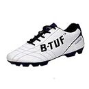 B-TUF Torpedo Football Soccer Shoes Stud Boot Sports for Men Women Boys Girls (White/Blue), Size India/UK 8
