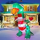 Wothfav 8FT Inflatable Dinosaur Christmas Outdoor Decorations, Giant Blow Up Dinosaur with Gift Box, Build-in Colorful LED Lights for Indoor Outdoor Holiday Party Garden Patio Lawn Decoration