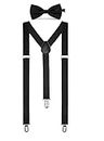 Boolavard COLLEZIONE Solido Mens Suspender Bow Tie Set Clip su Y Tessuti Adesivi Forma (Black)