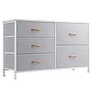 Nicehill Dresser for Bedroom with 5 Drawers, Organizer, Wide Chest of Drawers for Closet, Clothes, Kids, Baby, TV Stand with Storage Drawers, Wood Board, Fabric Drawers(Light Grey)
