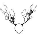 Lurrose Tree branch Antlers Headband Black Butterfly Elk Horn Hairband Hair Accessory Forest Photography Props for Halloween Christmas Cosplay Costume
