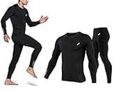 JUST RIDER Men's Sports Running Set Compression Shirt + Pants Skin-Tight Long Sleeves Quick Dry Fitness Tracksuit Gym Yoga Suits (BLACK, Medium)