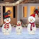 HOURLEEY Christmas Decoration 55 L Lighted Snowman Family Outdoor, 3-Piece Waterproof Plug in 2D Snowman for Yard Patio Lawn Garden Party Decor 20.5X9X29.5Inch-Large (Warm White)