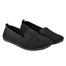 Women's Knitted Flat Shoes Lightweight Comfortable Loafers Women Footwear Slip On Casual Breathable Mesh Walking Shoes Female Round Toe (Black, 4)