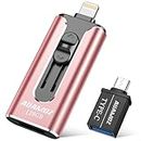 AUAMOZ 128GB Flash Drive for iPhone, USB Memory Stick Photo Stick External Storage Thumb Drive for iPhone iPad Android Computer (Pink)