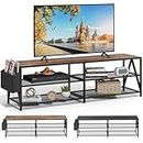 Katrawu Industrial TV Stand for TV up to 65 Inch, Two Color Entertainment Center TV Console with Metal Frame,55" Television Cabinet with 3 Tiers Storage Shelves for Living Room(Rustic Brown & Black)