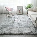 Tinyboy-hbq - Tappeto morbido per camera da letto e soggiorno, antiscivolo, soffice, tappeti shaggy, decorazione per la casa (120 x 160 cm, grigio bianco)