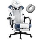 Vigosit Gaming Chair- Gaming Chair with Footrest, Mesh Gaming Chair for Heavy People, Ergonomic Reclining Gamer Computer Chair for Adult, Big and Tall Office PC Chair Gaming(White Blue PRO)