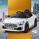 Mercedes-Benz Kids Ride on Car Sports Car, AMG GTR Licensed Remote Control 12V Battery Built-in Music 25kg Capacity Safety Seat Belt Electric Cars for Toddlers Baby Walkers Little Tikes Kid Toy White