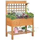 Outsunny Wooden Planter Boxes, Raised Garden Bed Elevated Planter with 2 Shelves for Flower Herb Vegetable Outdoor/Indoor, 105x40x135cm