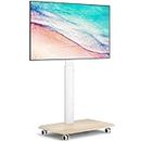 YOMT Floor TV Stand with Mount for 32-70 Inch Flat Screen/Curved TVs, Swivel Rolling Height Adjustable Portable TV Stand on Wheels, Modern Mobile Wood Base White TV Stand for Bedroom Home Office