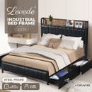 Levede Queen Bed Frame PU Mattress Base Storage Drawer Headboard USB Charge